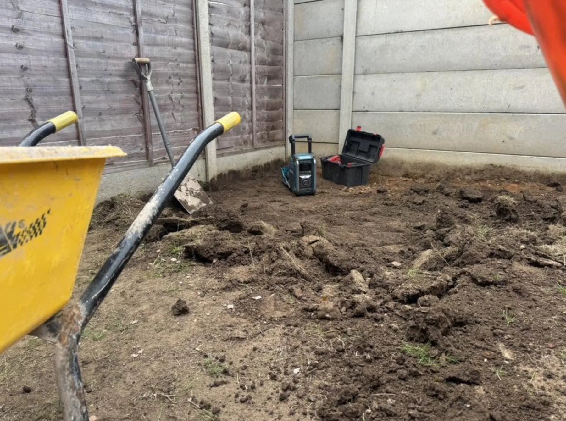 Garden being cleared and prepared for landscaping