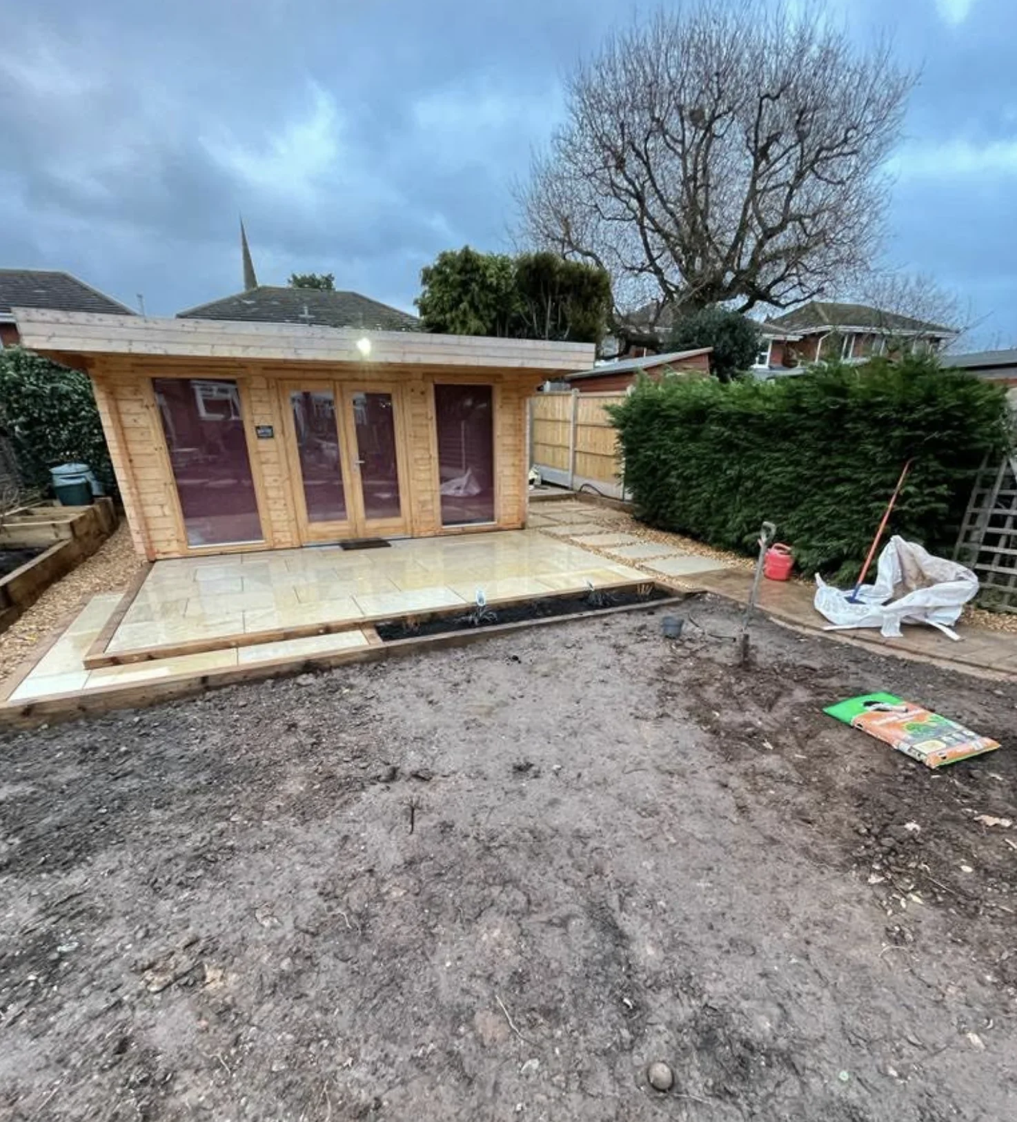 Garden transformation with timber garden room and new patio